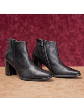 Paul Green Women Winn Black Leather Fashion Party Heel Boots sz 8US AUS 5.5